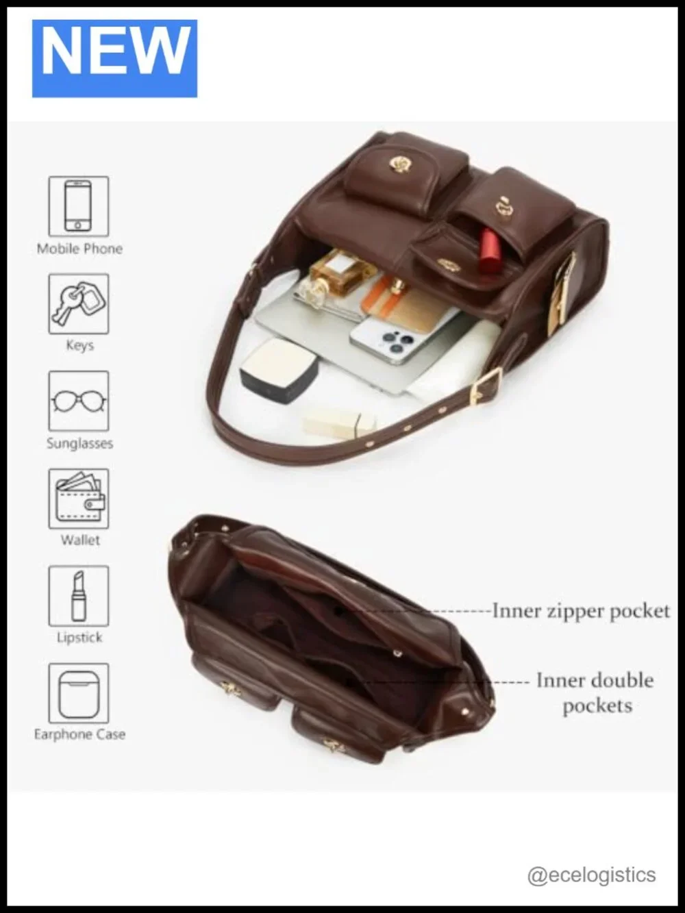 Vintage Turn Lock Hobo Bag Multi-Pocket Shoulder Tote Purse for Women